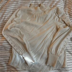 Sezane high collar white blouse